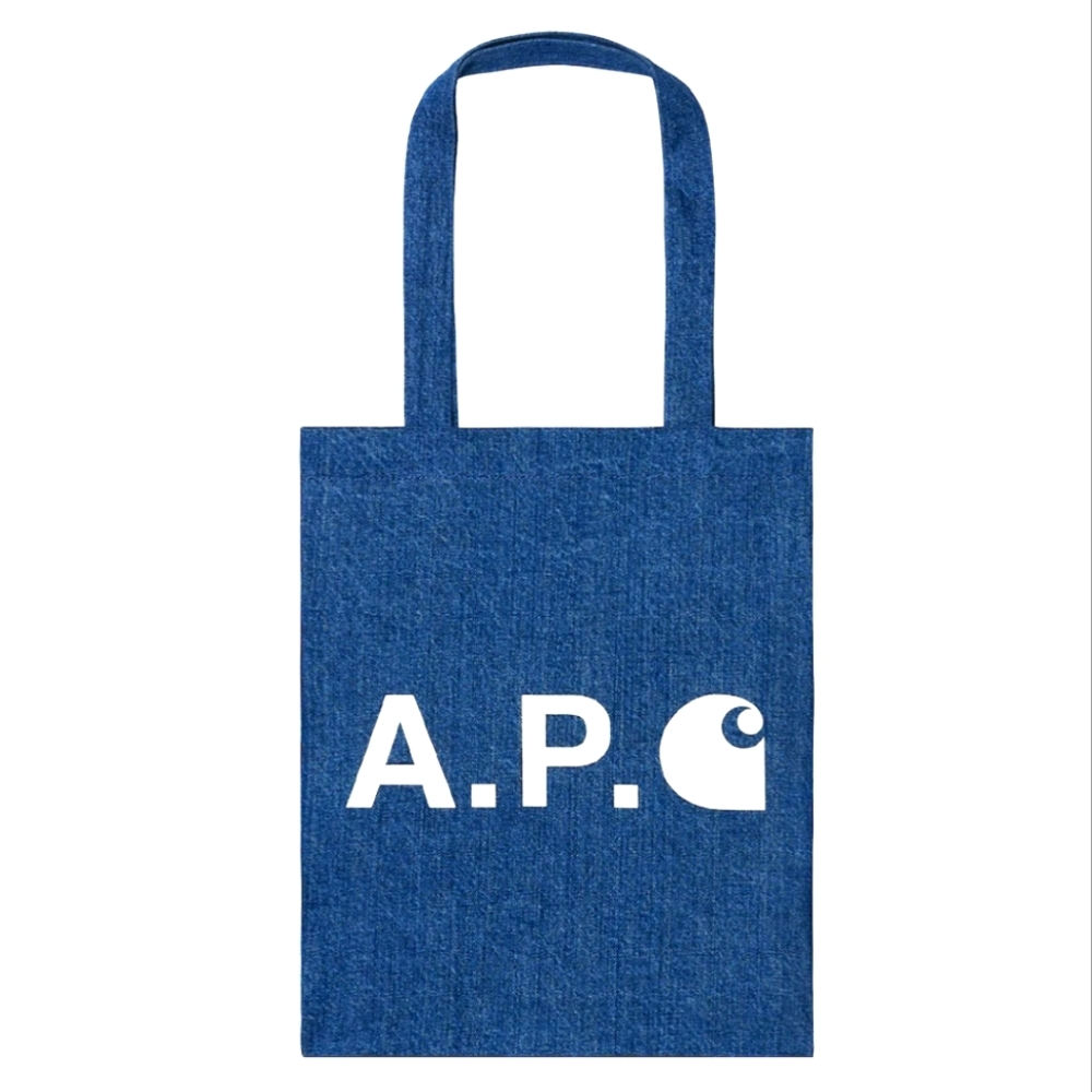 NEW A.P.C. X CARHARTT WIP Denim Washed Indigo Blue Shopper Tote
